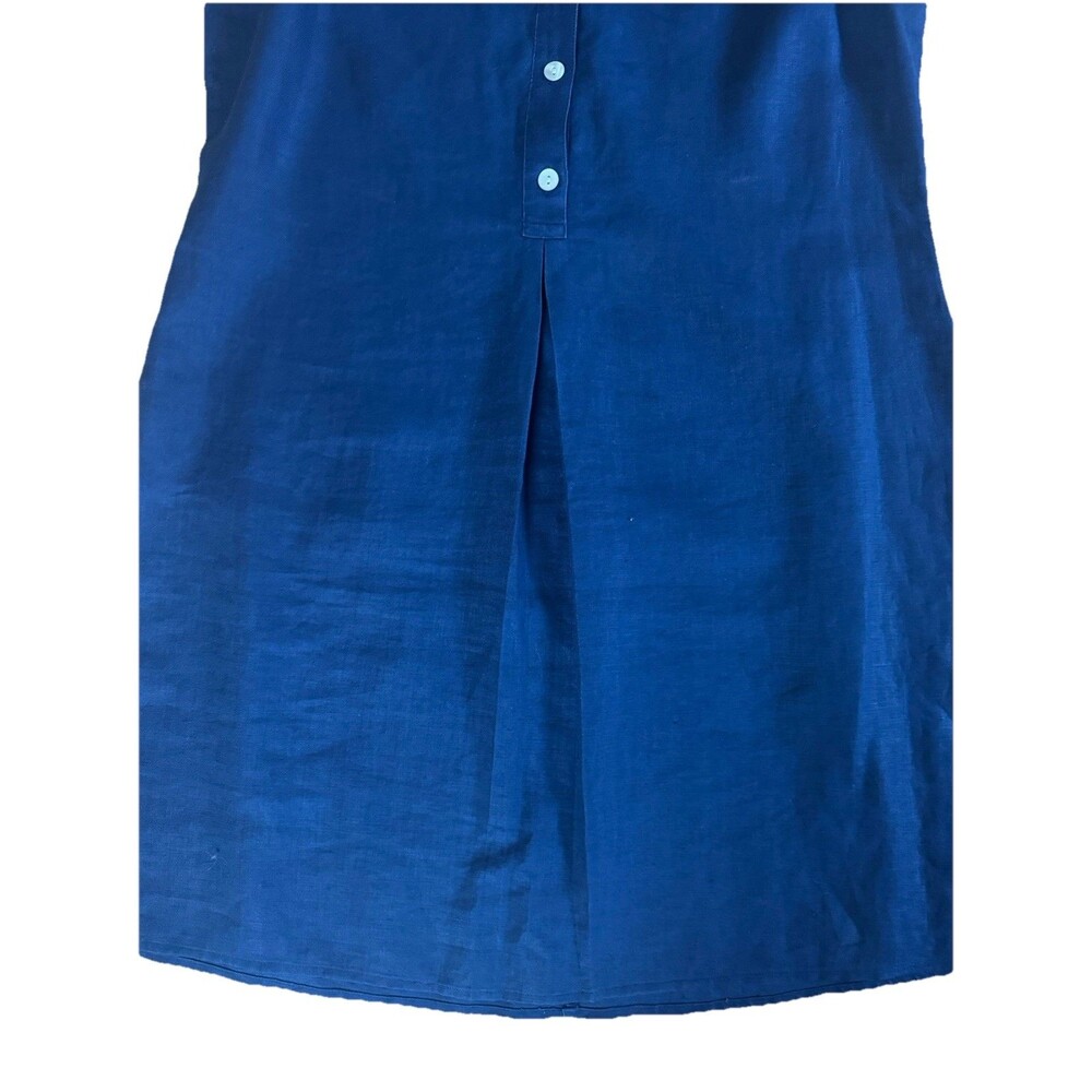 Limited 100% Linen Sleeveless Shirt Dress Navy Blue Small Collared Midi Button - Picture 5 of 8